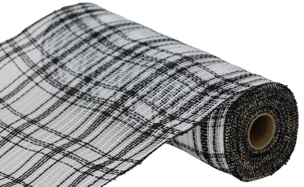 10" Farmhouse Plaid Faux Jute Mesh: Black, White (10 Yards) RY834562
