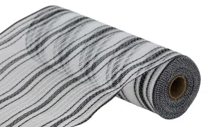 10" Farmhouse Stripe Faux Jute Mesh: Black, White (10 Yards) RY834462