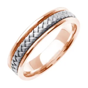 14K Rose/White Hand Braided Ring Band
