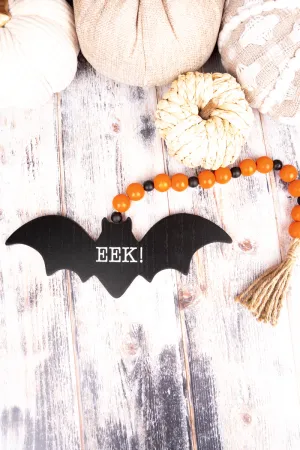 17.75 x 9.5 'EEK!' Bat Wood Beaded Tabletop Decor