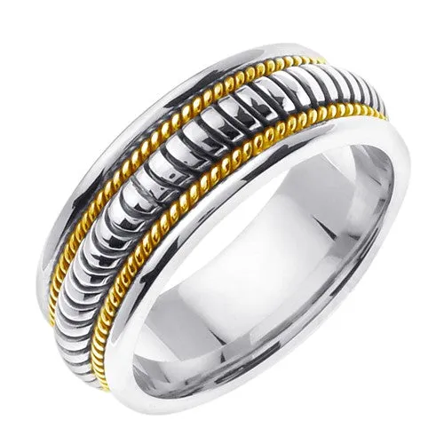 18K Yellow/White Hand Braided Cord Ring Band