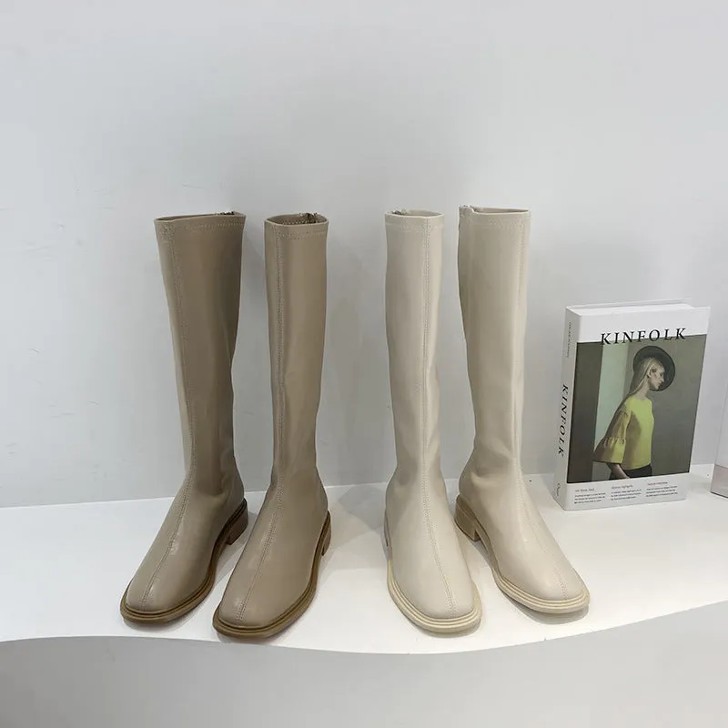 2025  boots women's Martin boots popular new mid-heel boots but knee Internet celebrity high boots velvet knight boots