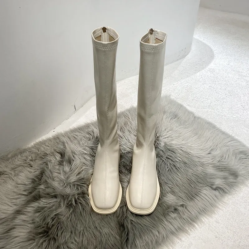 2025  boots women's Martin boots popular new mid-heel boots but knee Internet celebrity high boots velvet knight boots