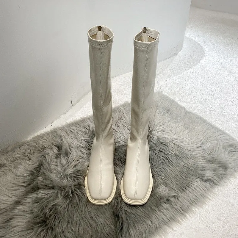 2025  boots women's Martin boots popular new mid-heel boots but knee Internet celebrity high boots velvet knight boots