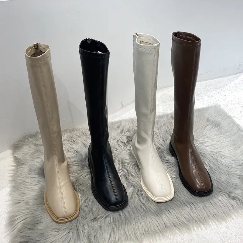 2025  boots women's Martin boots popular new mid-heel boots but knee Internet celebrity high boots velvet knight boots