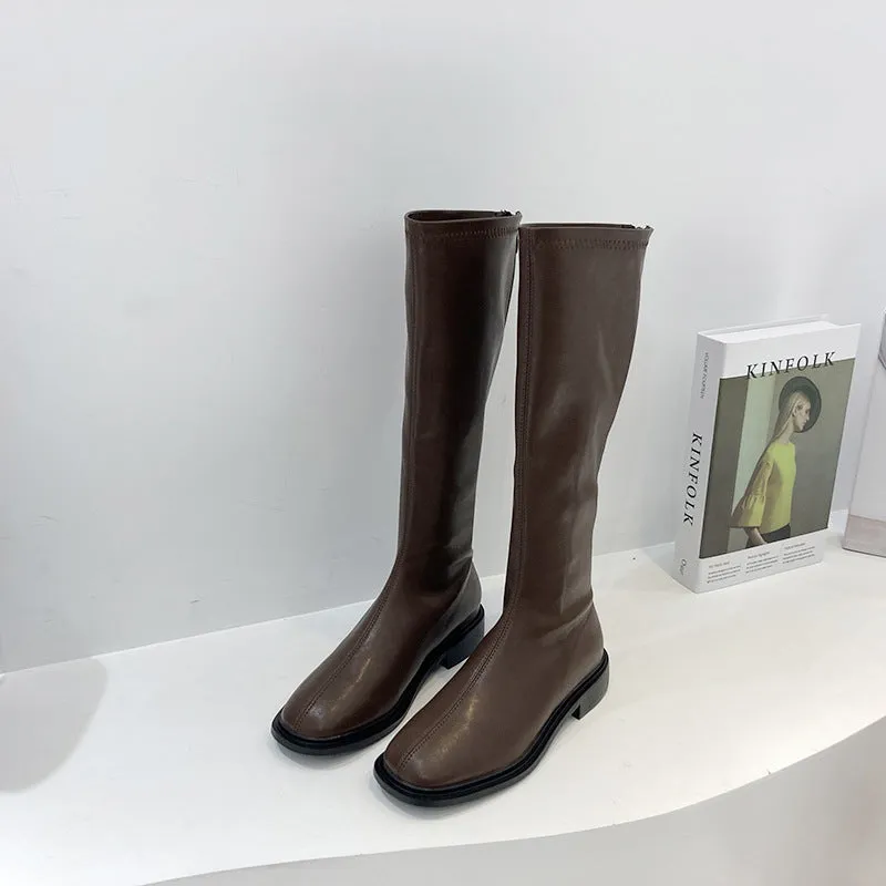 2025  boots women's Martin boots popular new mid-heel boots but knee Internet celebrity high boots velvet knight boots