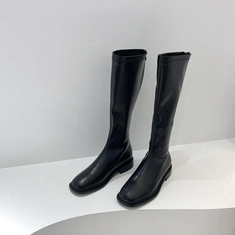 2025  boots women's Martin boots popular new mid-heel boots but knee Internet celebrity high boots velvet knight boots