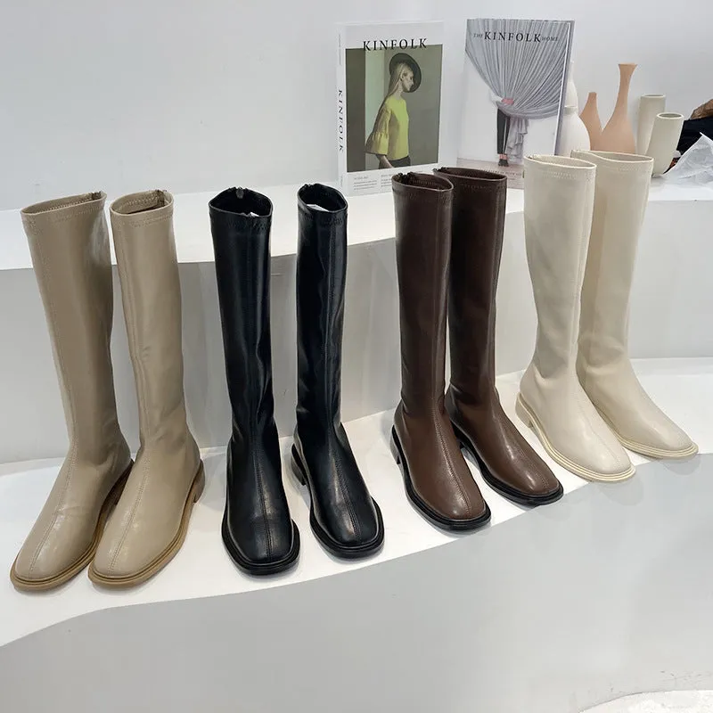 2025  boots women's Martin boots popular new mid-heel boots but knee Internet celebrity high boots velvet knight boots