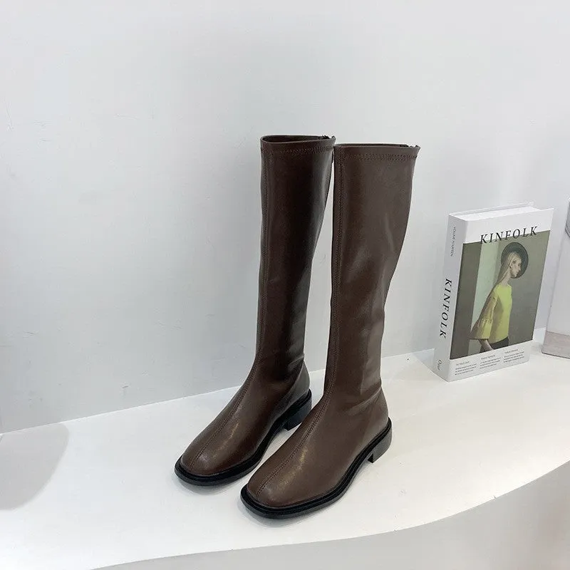 2025  boots women's Martin boots popular new mid-heel boots but knee Internet celebrity high boots velvet knight boots