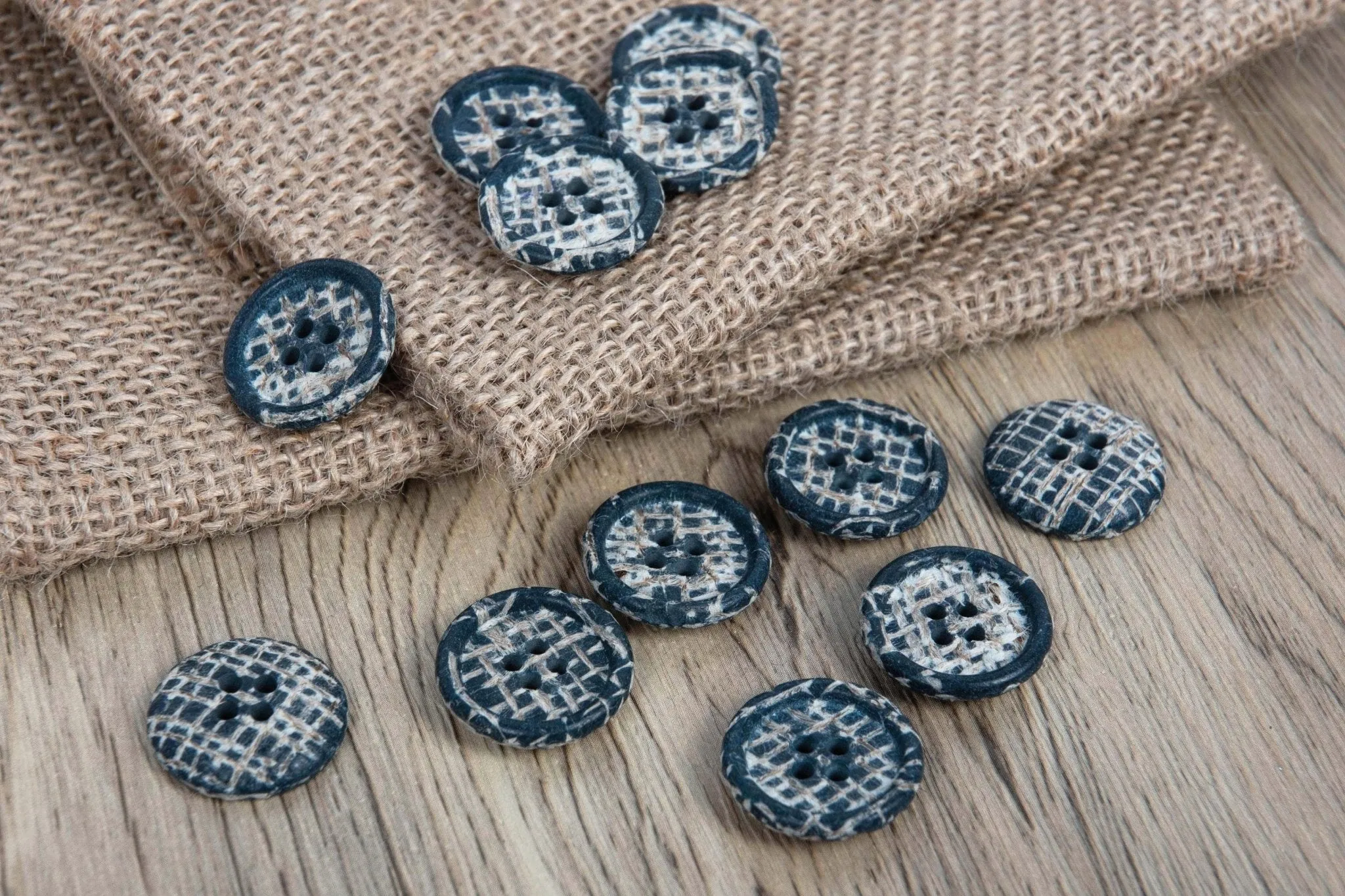 20mm Eco Button | 4 Hole | Jute | Navy