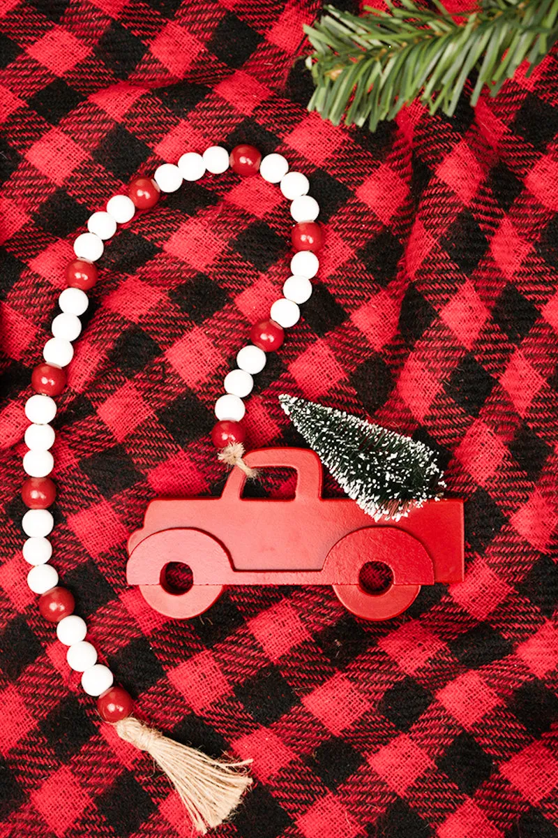 26 x 6 Christmas Tree Truck Wood Beaded Tabletop Decor