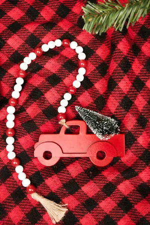 26 x 6 Christmas Tree Truck Wood Beaded Tabletop Decor