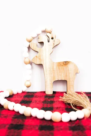 28 x 4.25 Reindeer Wood Beaded Tabletop Decor