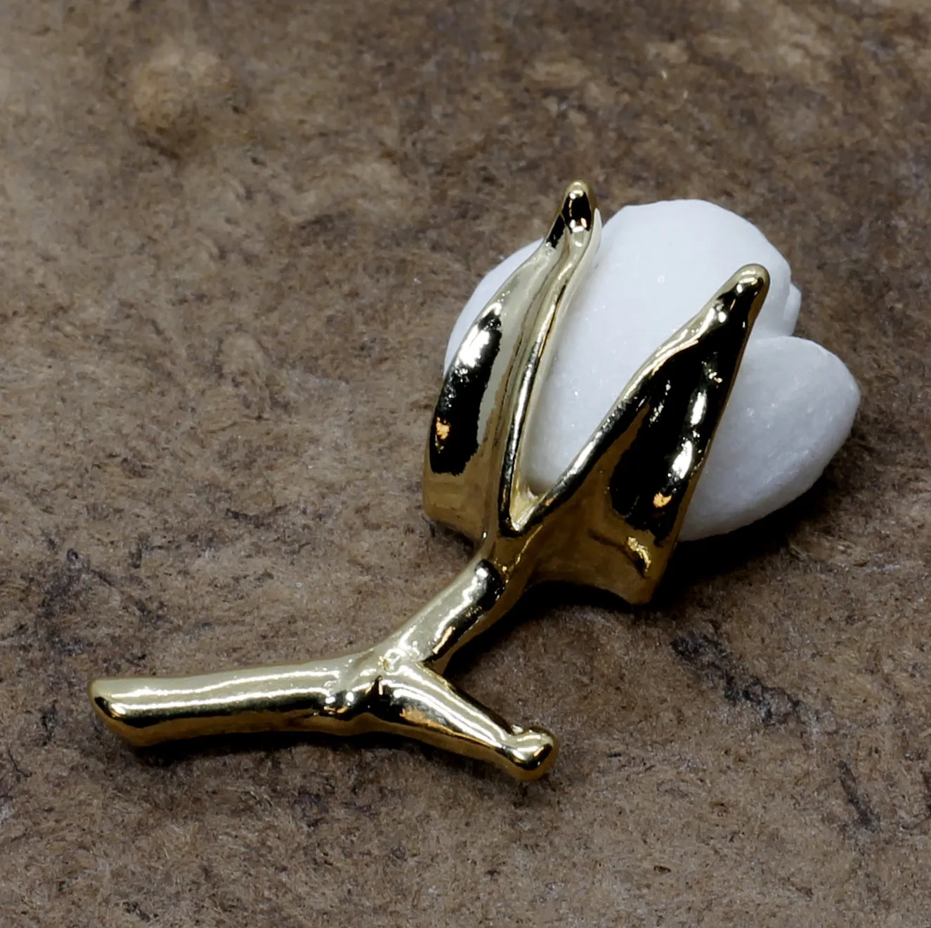 2nd Anniversary Gift for Him Handmade Gold Cotton boll Tie Tack With T stem