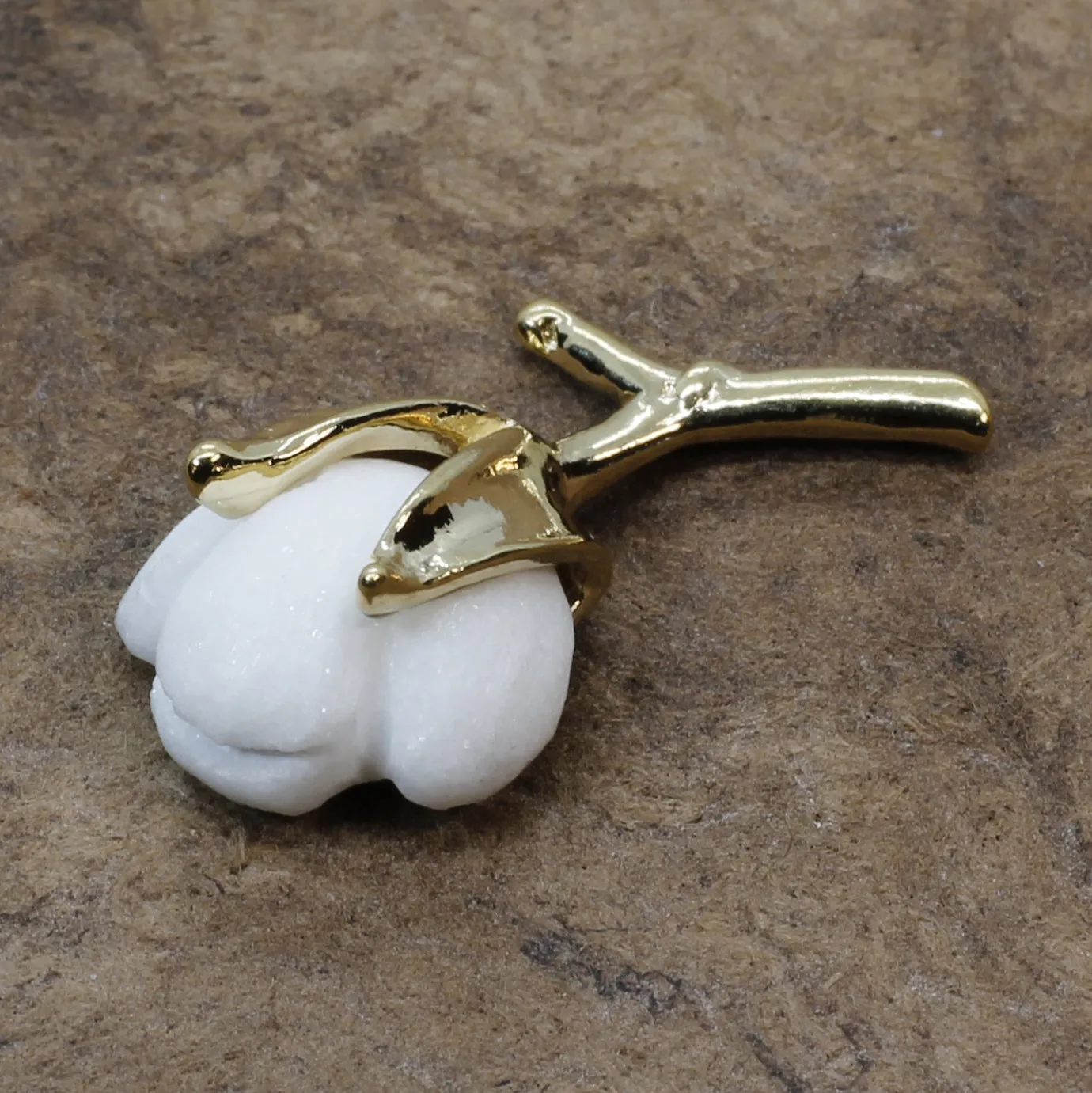2nd Anniversary Gift for Him Handmade Gold Cotton boll Tie Tack With T stem
