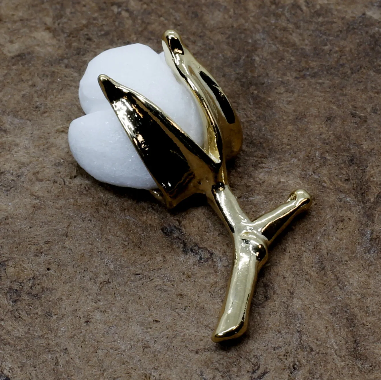 2nd Anniversary Gift for Him Handmade Gold Cotton boll Tie Tack With T stem