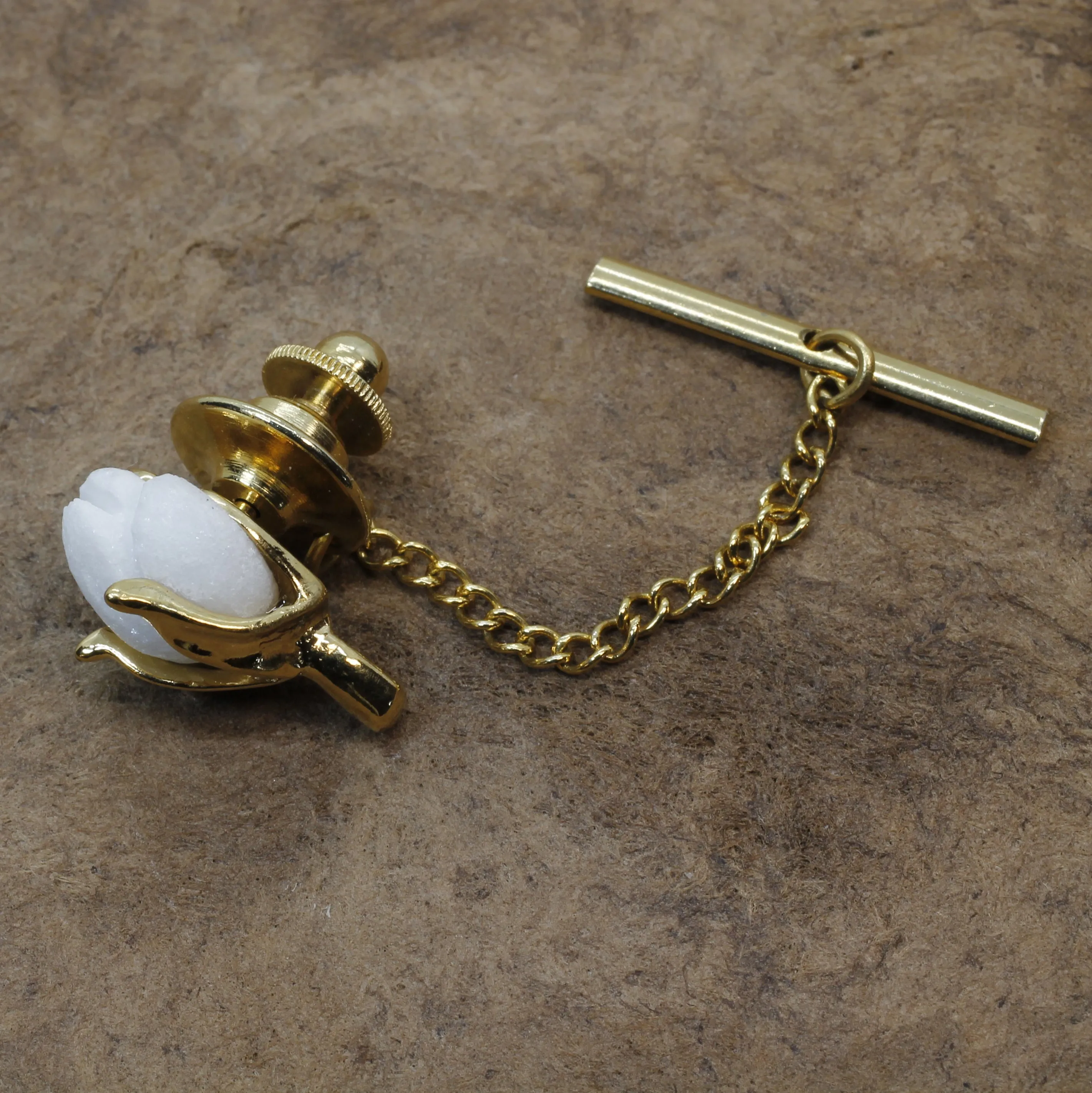 2nd Anniversary Gift for Him Handmade Gold Cotton boll Tie Tack With T stem