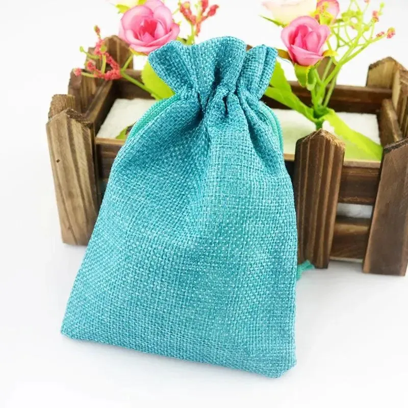 50pcs Gift Bag Vintage Style Natural Burlap Linen Jewelry Travel Storage Pouch Mini Candy Jute Packing Bags christmas gift box