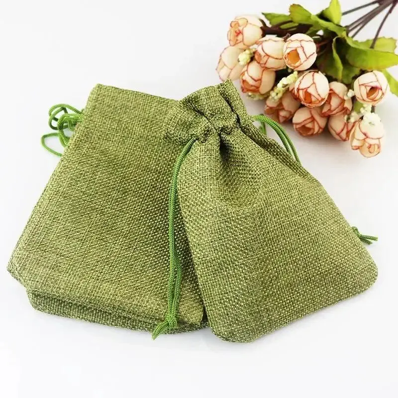 50pcs Gift Bag Vintage Style Natural Burlap Linen Jewelry Travel Storage Pouch Mini Candy Jute Packing Bags christmas gift box
