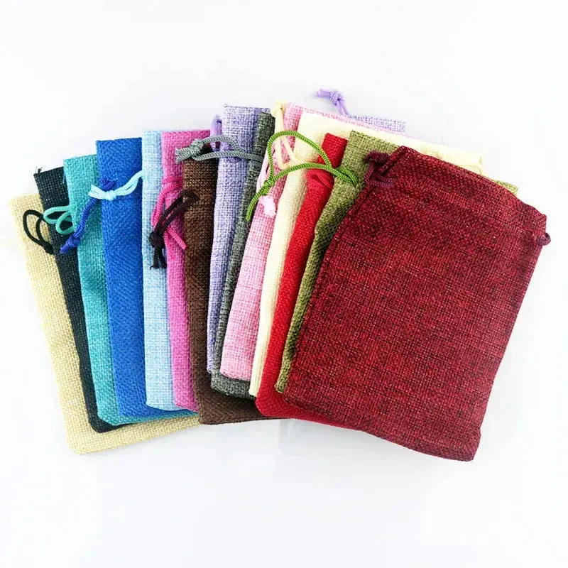 50pcs Gift Bag Vintage Style Natural Burlap Linen Jewelry Travel Storage Pouch Mini Candy Jute Packing Bags christmas gift box
