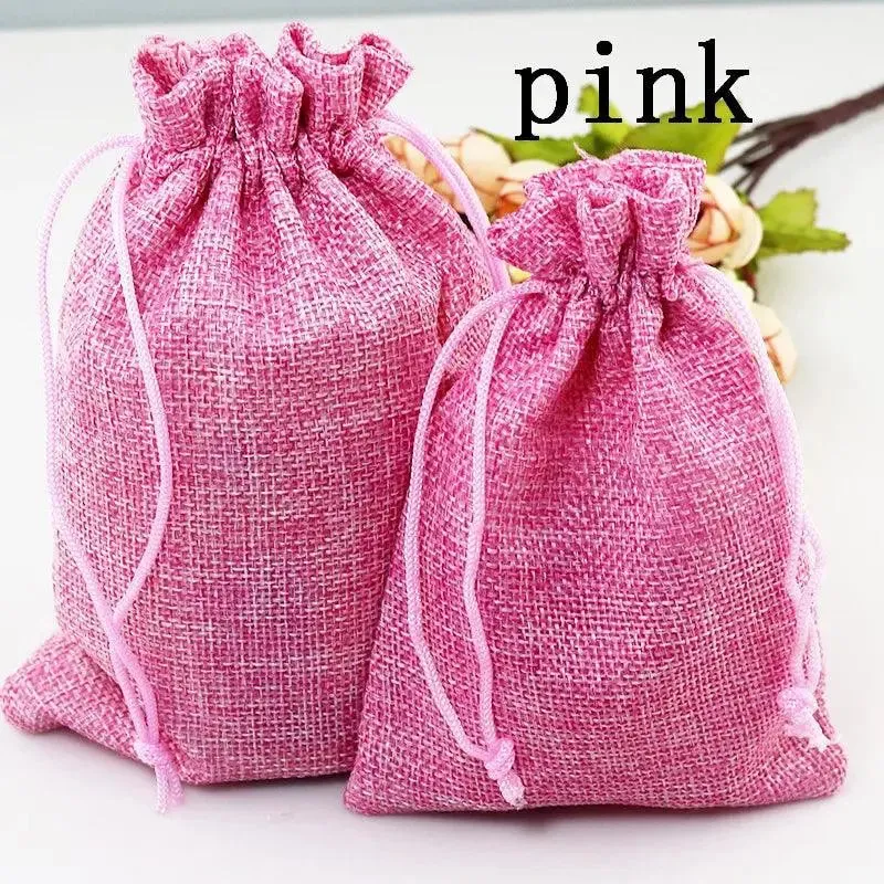 50pcs Gift Bag Vintage Style Natural Burlap Linen Jewelry Travel Storage Pouch Mini Candy Jute Packing Bags christmas gift box