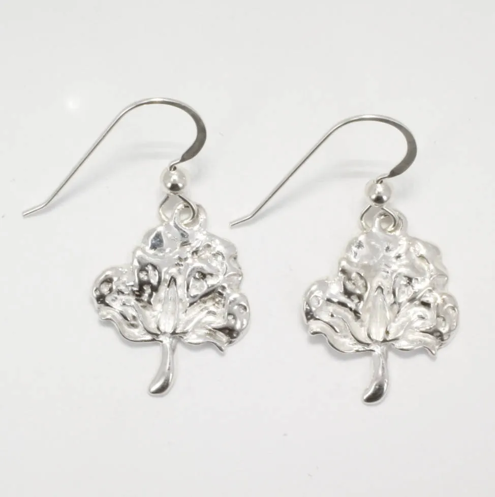 925 Sterling Silver Cotton Boll Dangle Earrings