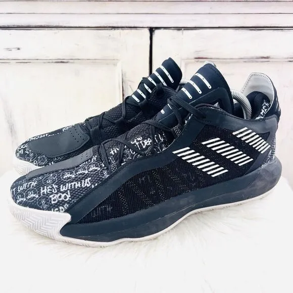 Adidas Dame 6 Hecklers Get Dealt With Black &amp; White Sneakers~ Mens Size 9.5