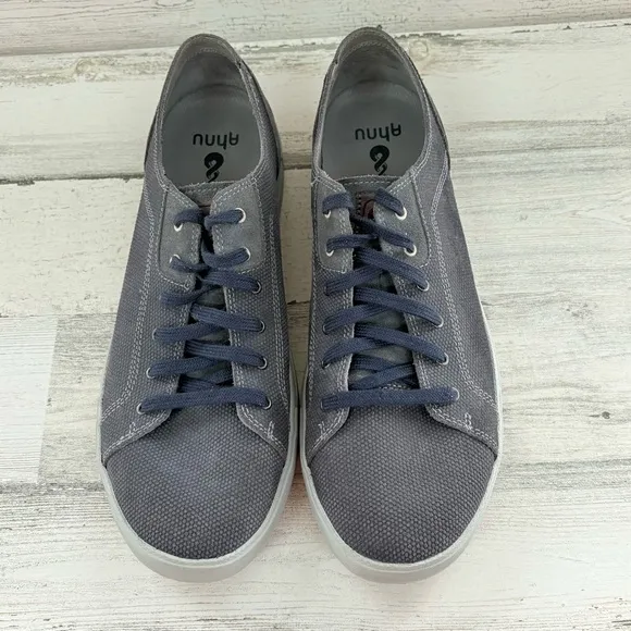 Ahnu Men’s Stockton Lace Up Low Top Sneakers Size 11.5 In Gray/Navy Laces