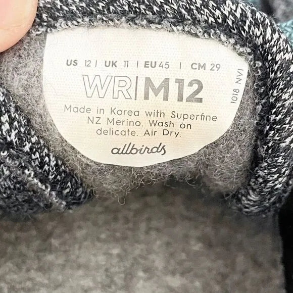 AllBirds Wool Runners Men’s Size 12 Gray Turquoise
