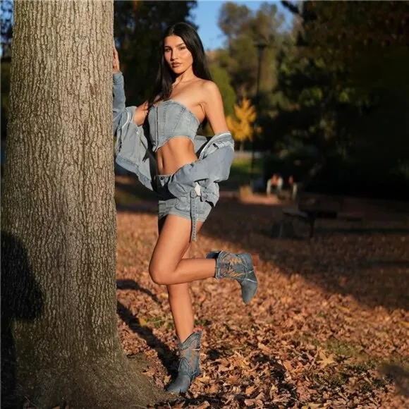 &quot;New Women's Embroidered Cowgirl Boots, Pointed Toe, Chunky Heel, Western Ankle