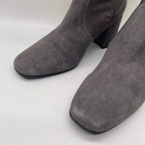 Aquatalia Womens 5.5 Gray Suede Ankle Boots Block Heel Side Zipper Square Toe