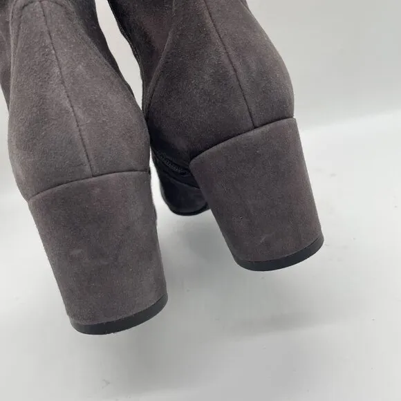 Aquatalia Womens 5.5 Gray Suede Ankle Boots Block Heel Side Zipper Square Toe
