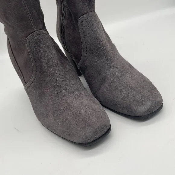 Aquatalia Womens 5.5 Gray Suede Ankle Boots Block Heel Side Zipper Square Toe