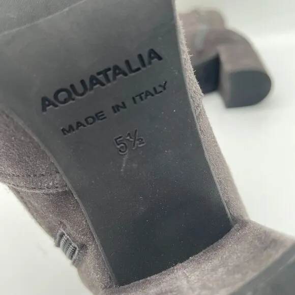 Aquatalia Womens 5.5 Gray Suede Ankle Boots Block Heel Side Zipper Square Toe
