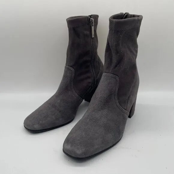 Aquatalia Womens 5.5 Gray Suede Ankle Boots Block Heel Side Zipper Square Toe