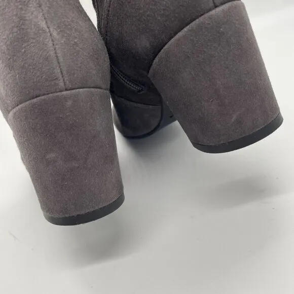 Aquatalia Womens 5.5 Gray Suede Ankle Boots Block Heel Side Zipper Square Toe