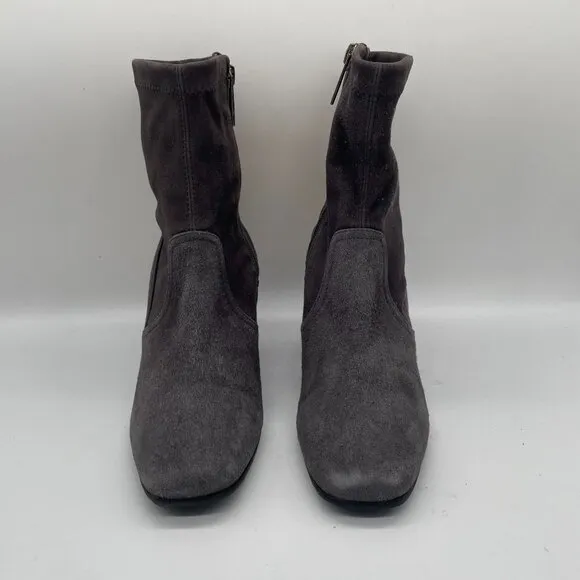 Aquatalia Womens 5.5 Gray Suede Ankle Boots Block Heel Side Zipper Square Toe