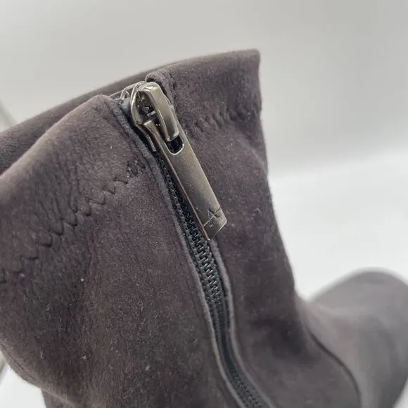 Aquatalia Womens 5.5 Gray Suede Ankle Boots Block Heel Side Zipper Square Toe