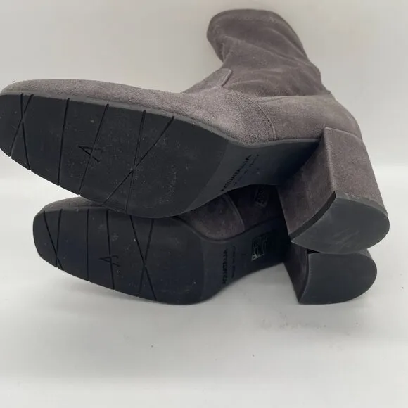 Aquatalia Womens 5.5 Gray Suede Ankle Boots Block Heel Side Zipper Square Toe