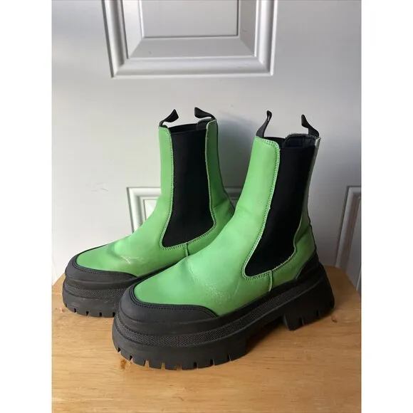 ASOS DESIGN Chunky Chelsea Boots EU 38 Mens 6 Womens 7.5-8 Neon Green Black