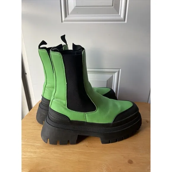 ASOS DESIGN Chunky Chelsea Boots EU 38 Mens 6 Womens 7.5-8 Neon Green Black