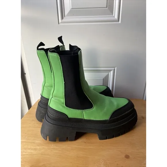 ASOS DESIGN Chunky Chelsea Boots EU 38 Mens 6 Womens 7.5-8 Neon Green Black