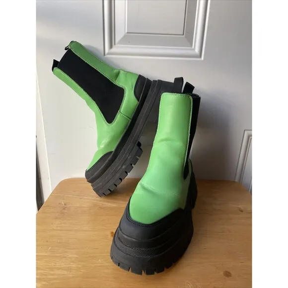 ASOS DESIGN Chunky Chelsea Boots EU 38 Mens 6 Womens 7.5-8 Neon Green Black