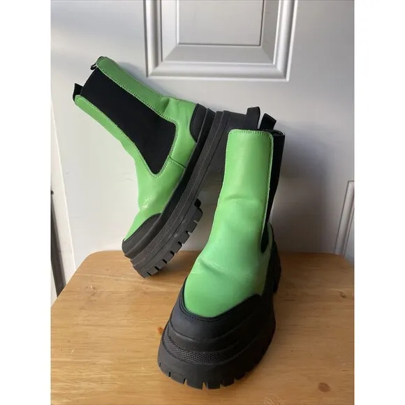 ASOS DESIGN Chunky Chelsea Boots EU 38 Mens 6 Womens 7.5-8 Neon Green Black
