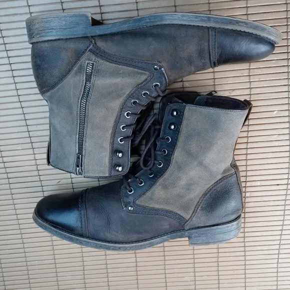 Aston Grey Collection &quot;Bowers&quot; Genuine Brown Leather and suede Cap toe side zip