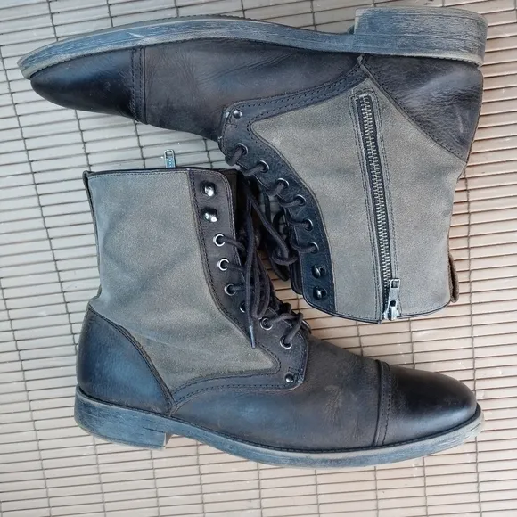 Aston Grey Collection &quot;Bowers&quot; Genuine Brown Leather and suede Cap toe side zip