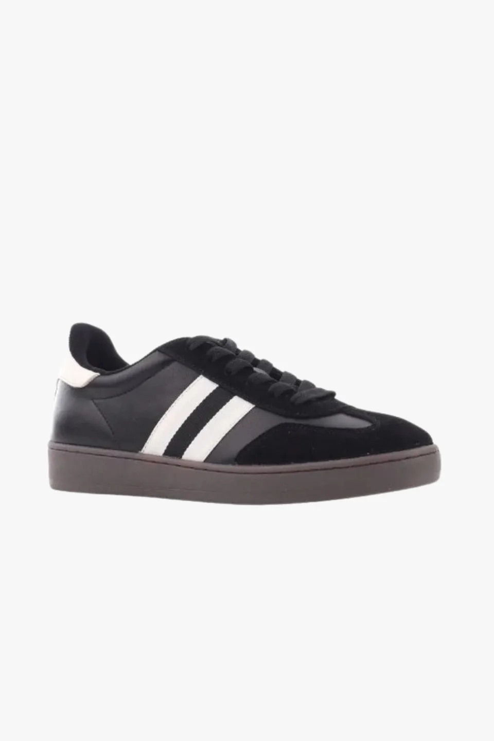 Attitude Black Double White Stripe Leather Sneaker