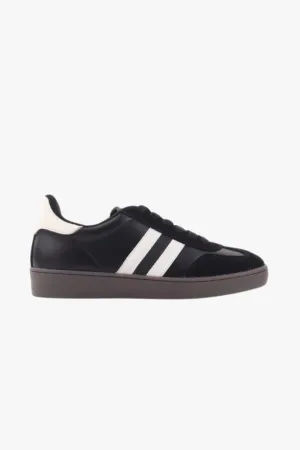 Attitude Black Double White Stripe Leather Sneaker