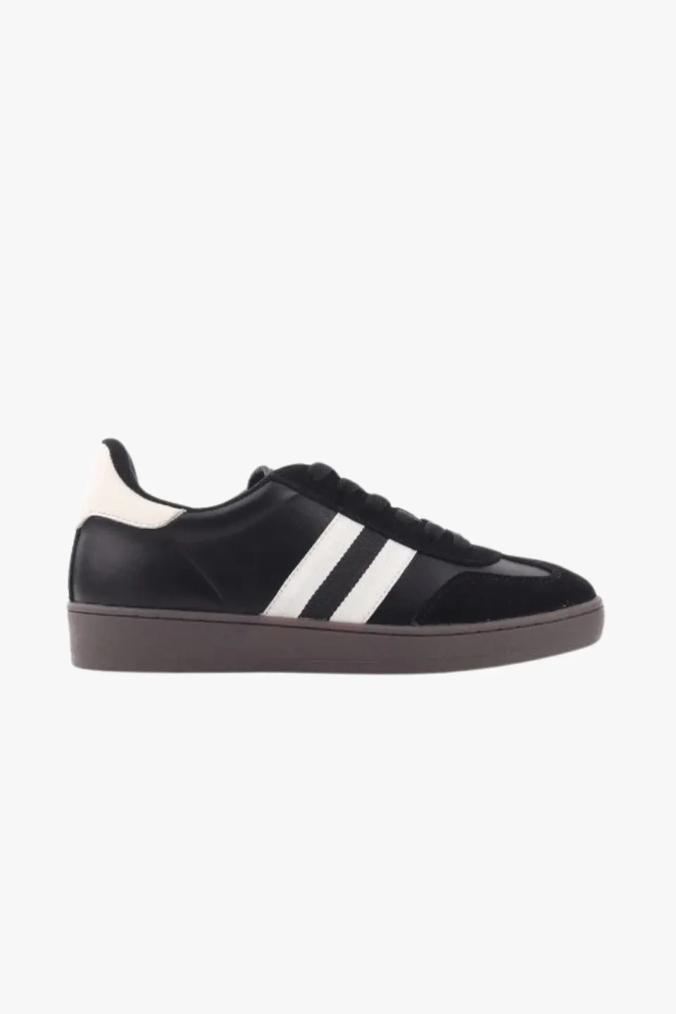 Attitude Black Double White Stripe Leather Sneaker