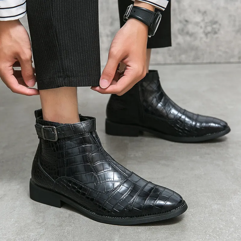 Autumn And Winter Plus Size Crocodile Pattern For Men Ankle Boots